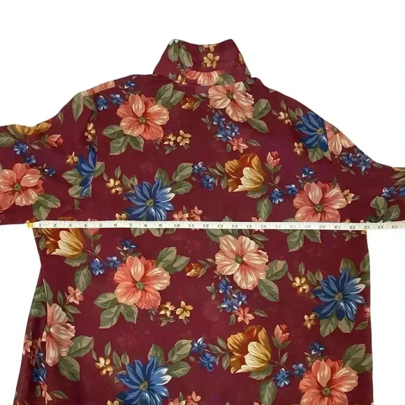 VGT ALFRED DUNNER Women's Dress Blouse Floral Print Elastic Hem Burgundy Size 16 - Picture 10 of 11